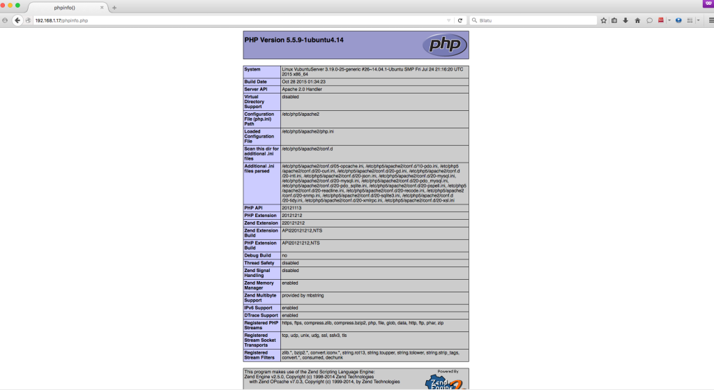 phpinfo pantaila argazkia