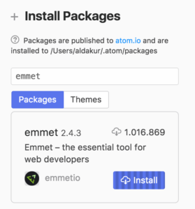 Atom Emmet instalatzen