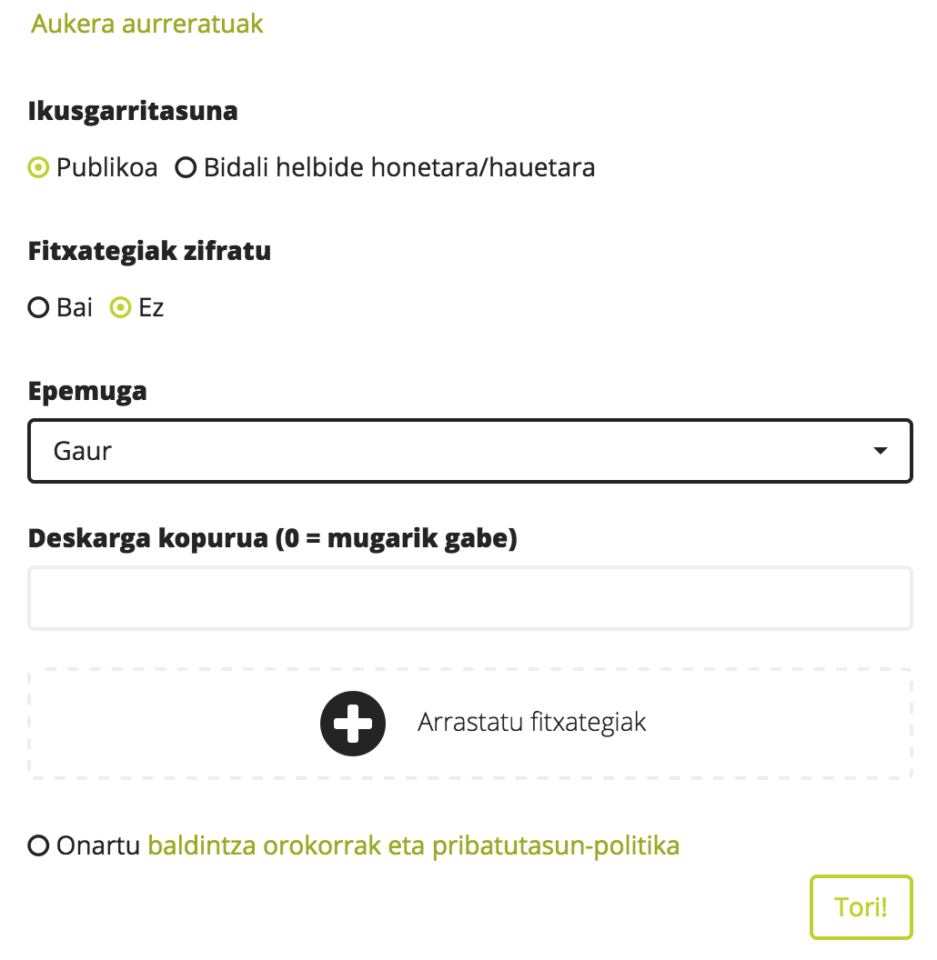 tori.eus zerbitzuaren aukera aurreratuak